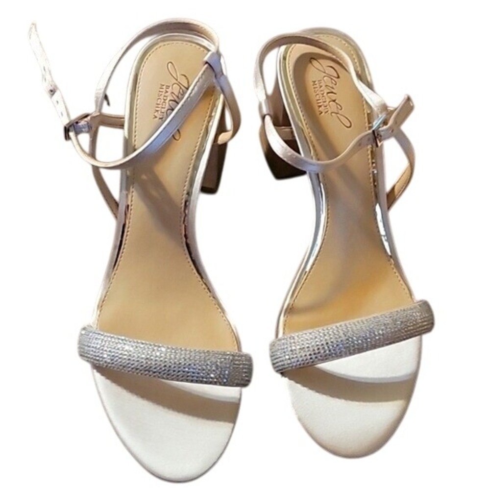 Jewel Badgley Mischka White Rhinestone‎ Heel Sandal Party Wedding